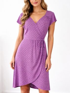 Fresh Produce Faux Wrap Dress Size XL USA Purple Geometric Print Casual Coastal